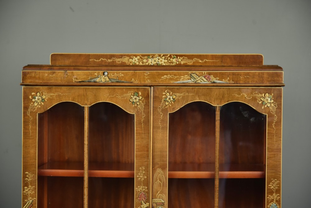 Walnut Chinoiserie glazed bookcase cabinet View VI