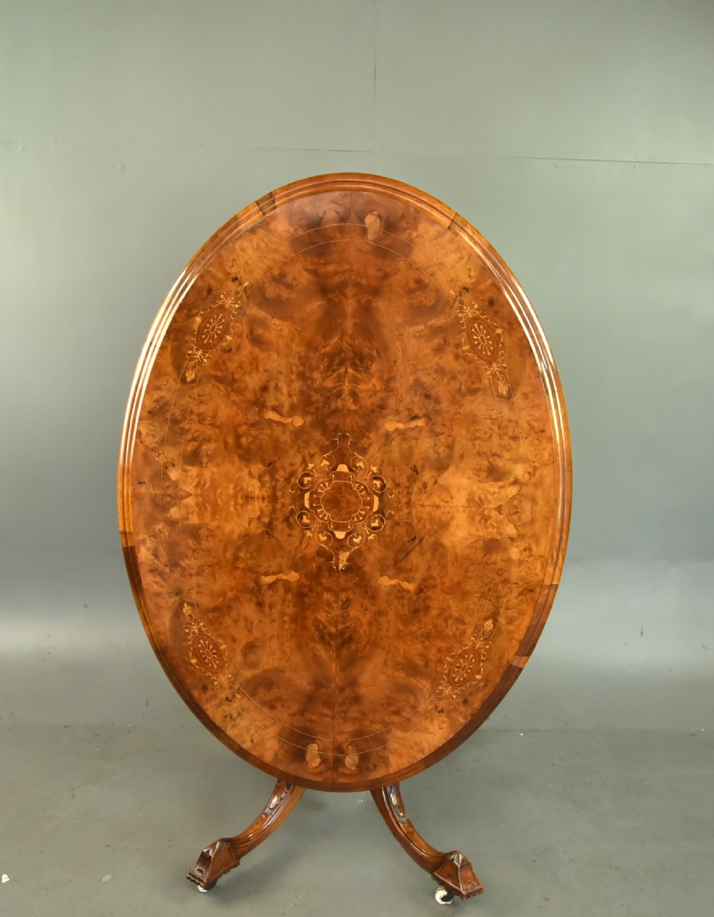 Antique Victorian inlaid walnut oval breakfast table View II