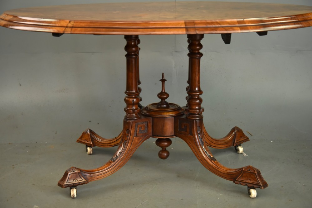 Antique Victorian inlaid walnut oval breakfast table View III