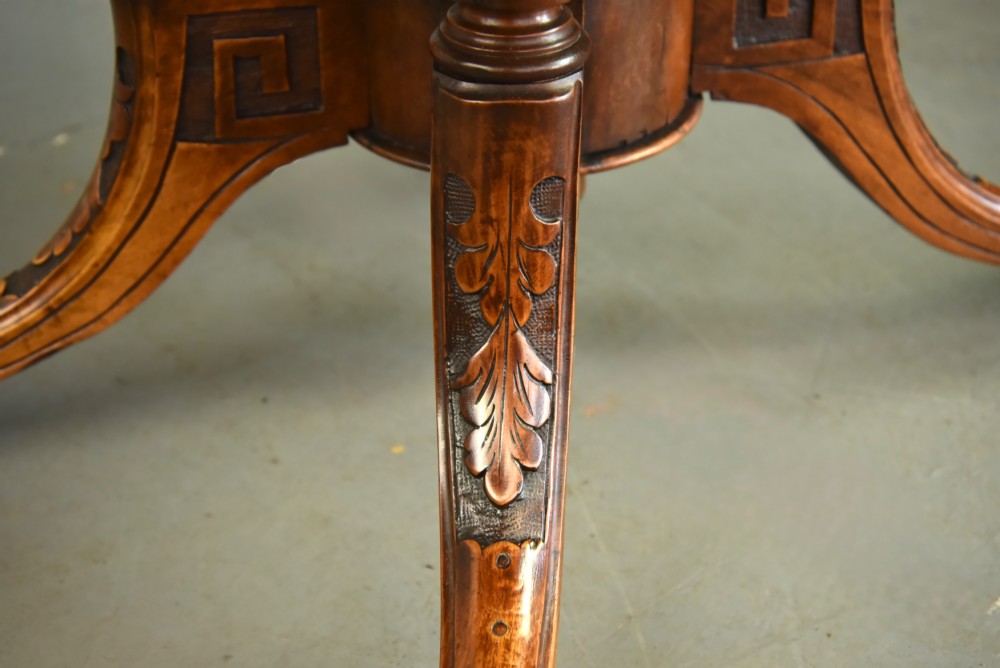 Antique Victorian inlaid walnut oval breakfast table View V