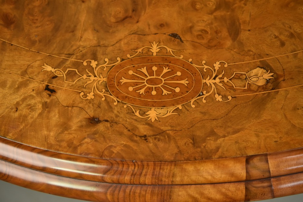 Antique Victorian inlaid walnut oval breakfast table View VII