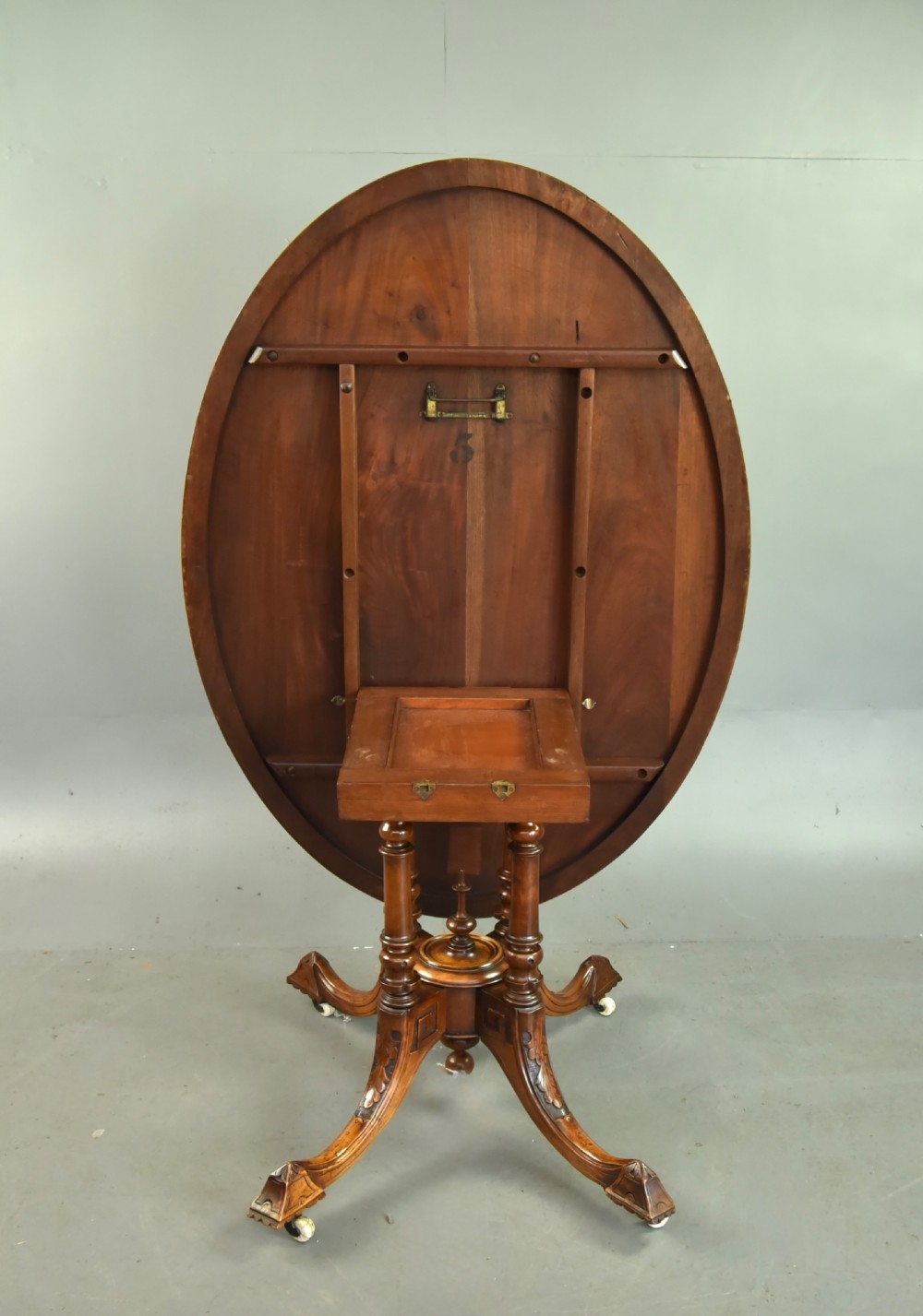Antique Victorian inlaid walnut oval breakfast table View IX