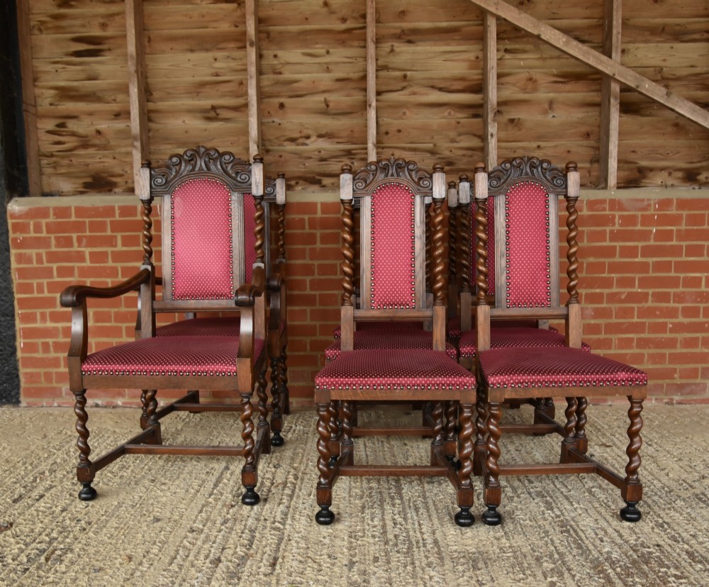 set of eight oak barley twist dining chairs