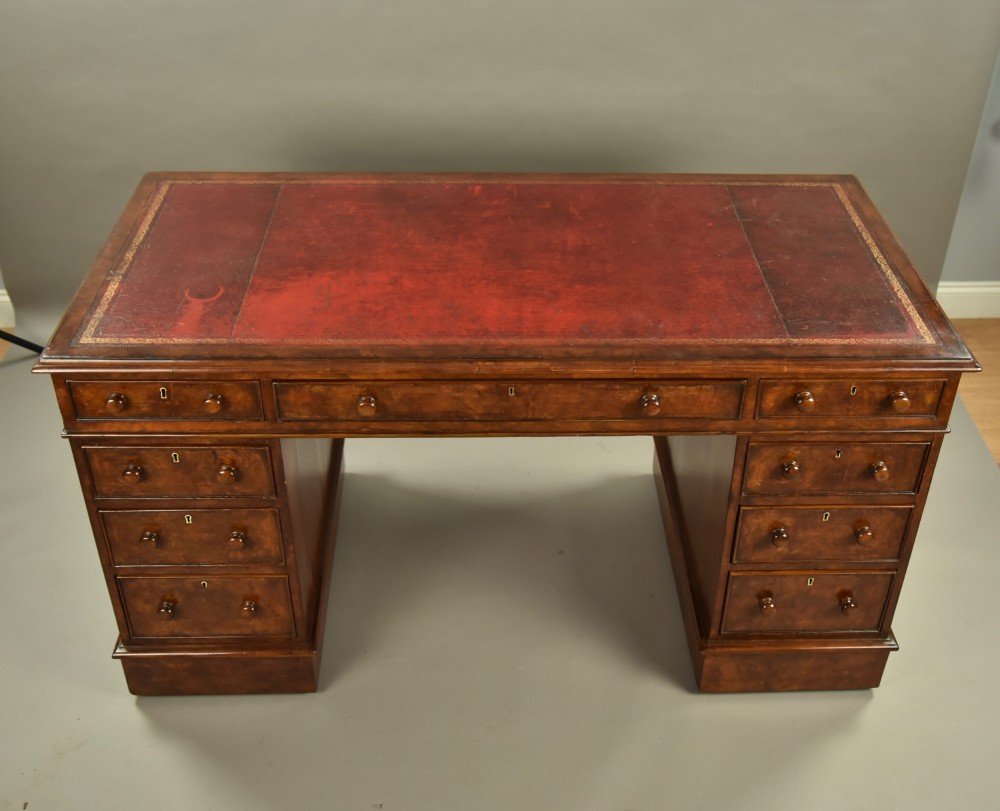 Victorian burr walnut pedestal desk View II