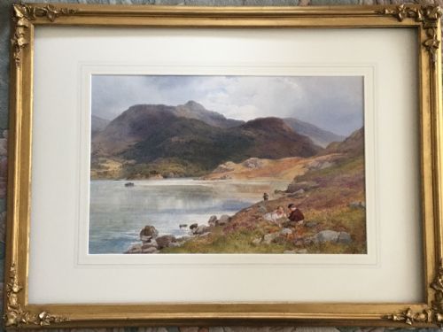 JOHN HENRY MOLE WATERCOLOUR HIGHLAND LANDSCAPE WITH FISHERMEN BY A LOCH - ADDITIONAL PHOTO 1