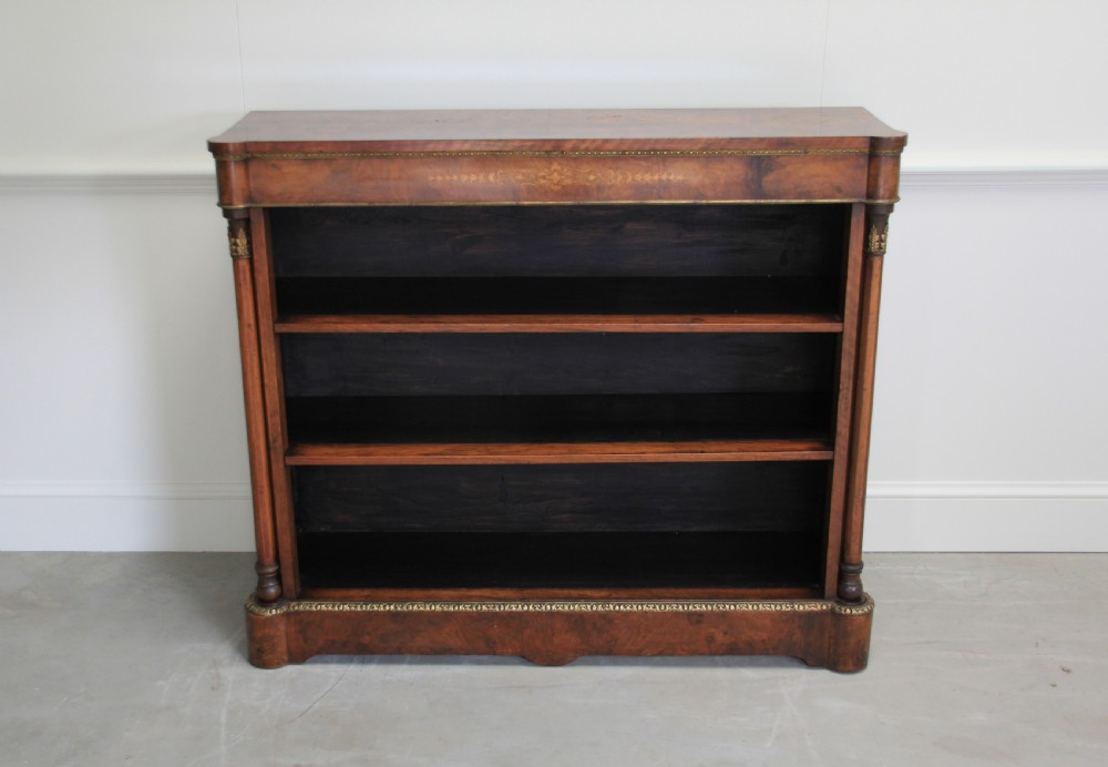 Antique Victorian burr walnut open bookcase 
