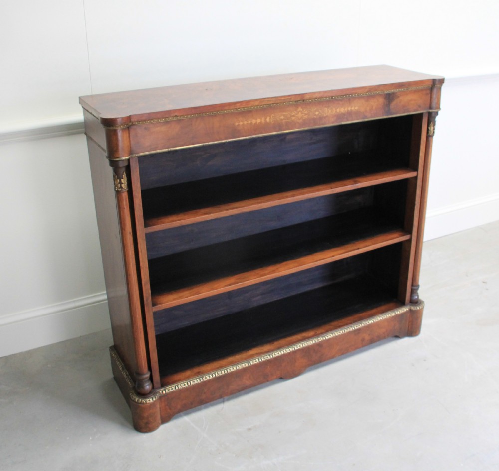 Antique Victorian burr walnut open bookcase  View VIII