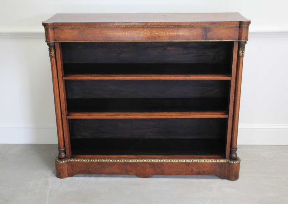 Antique Victorian burr walnut open bookcase  View IX