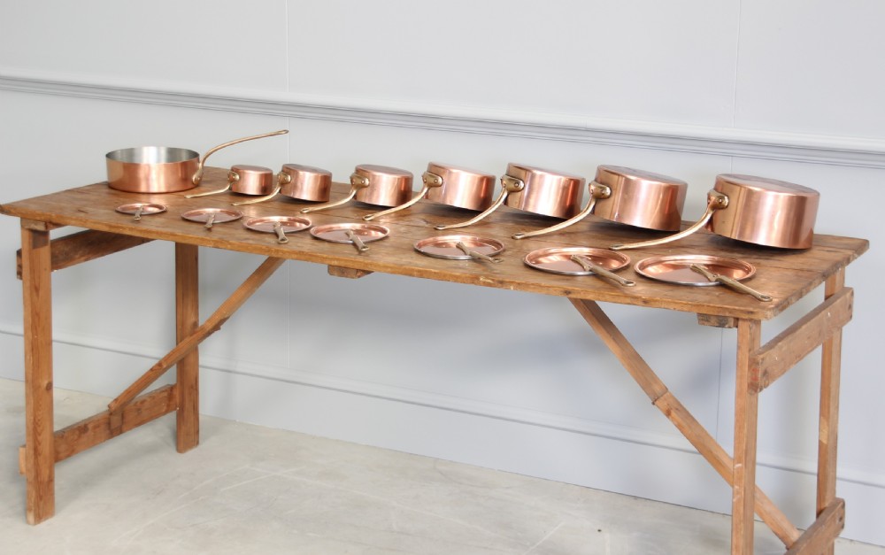 A collection of 19th century copper saucepans  View V