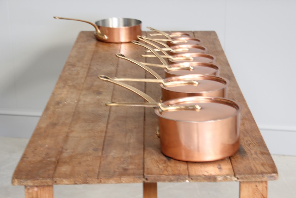 A collection of 19th century copper saucepans  View IX