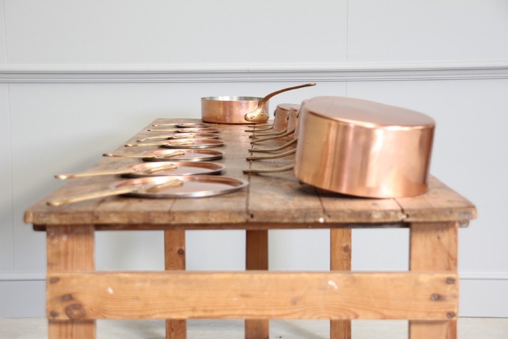 A collection of 19th century copper saucepans  View X