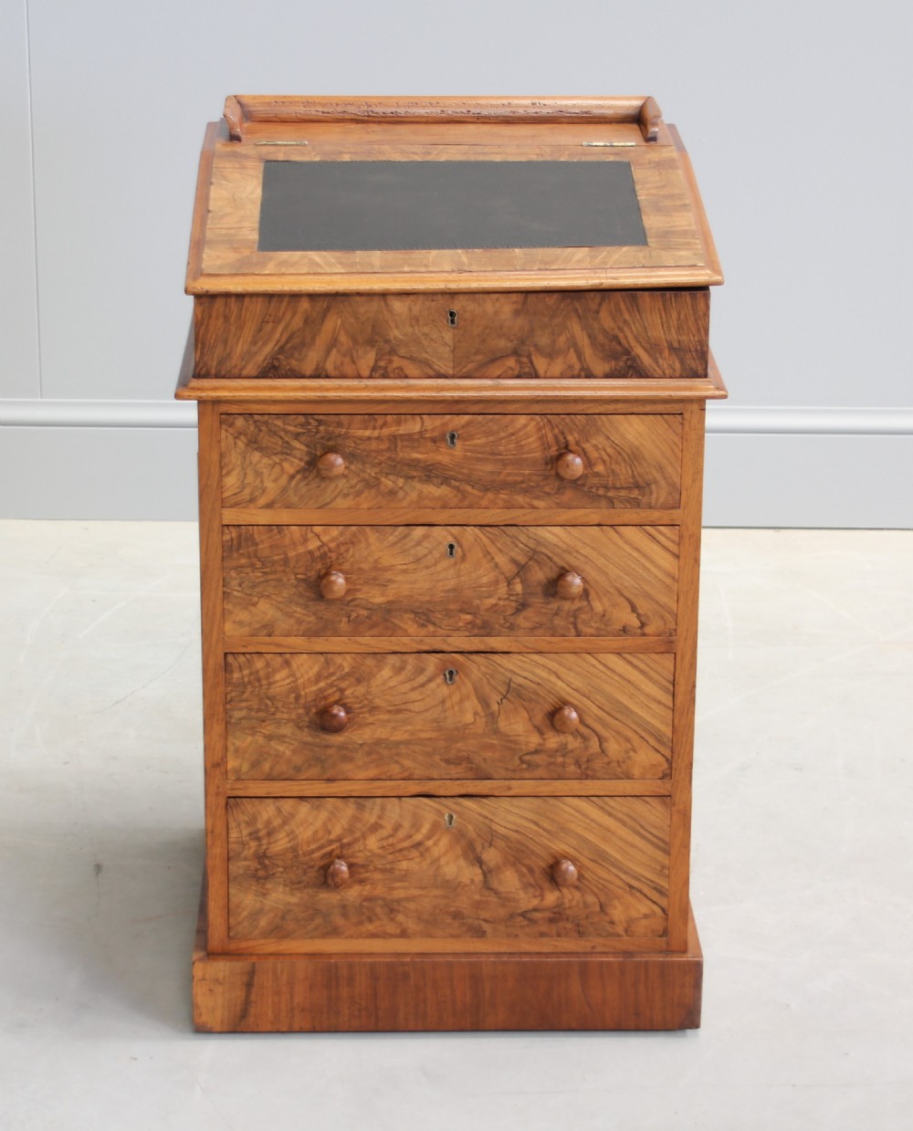 A Victorian burr walnut davenport. View X