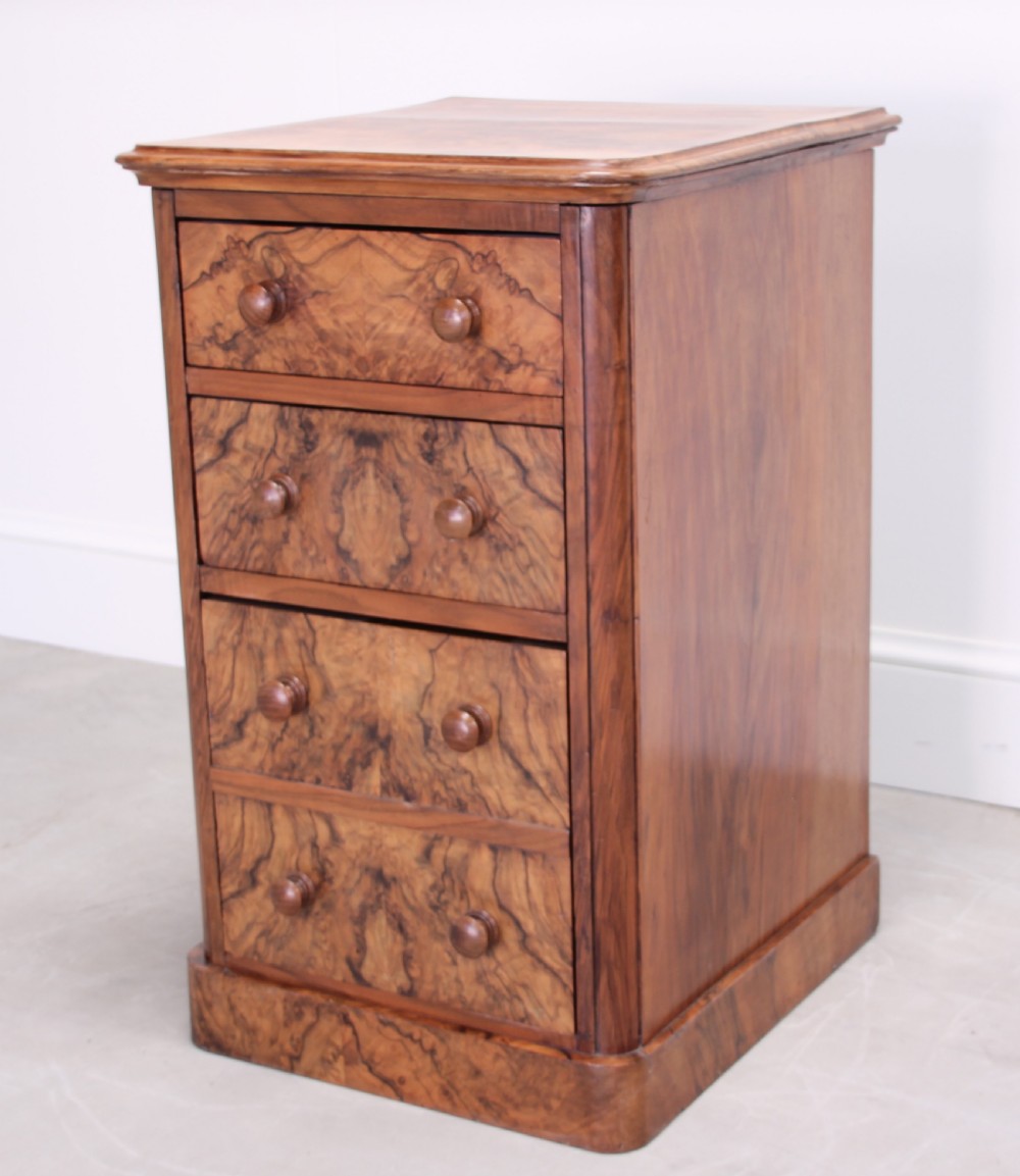 A 19th century burr walnut bedside cabinet.