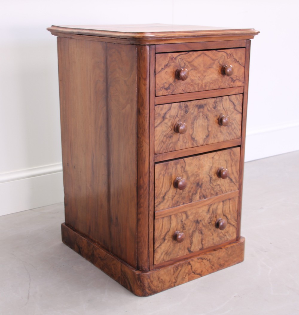 A 19th century burr walnut bedside cabinet. View III