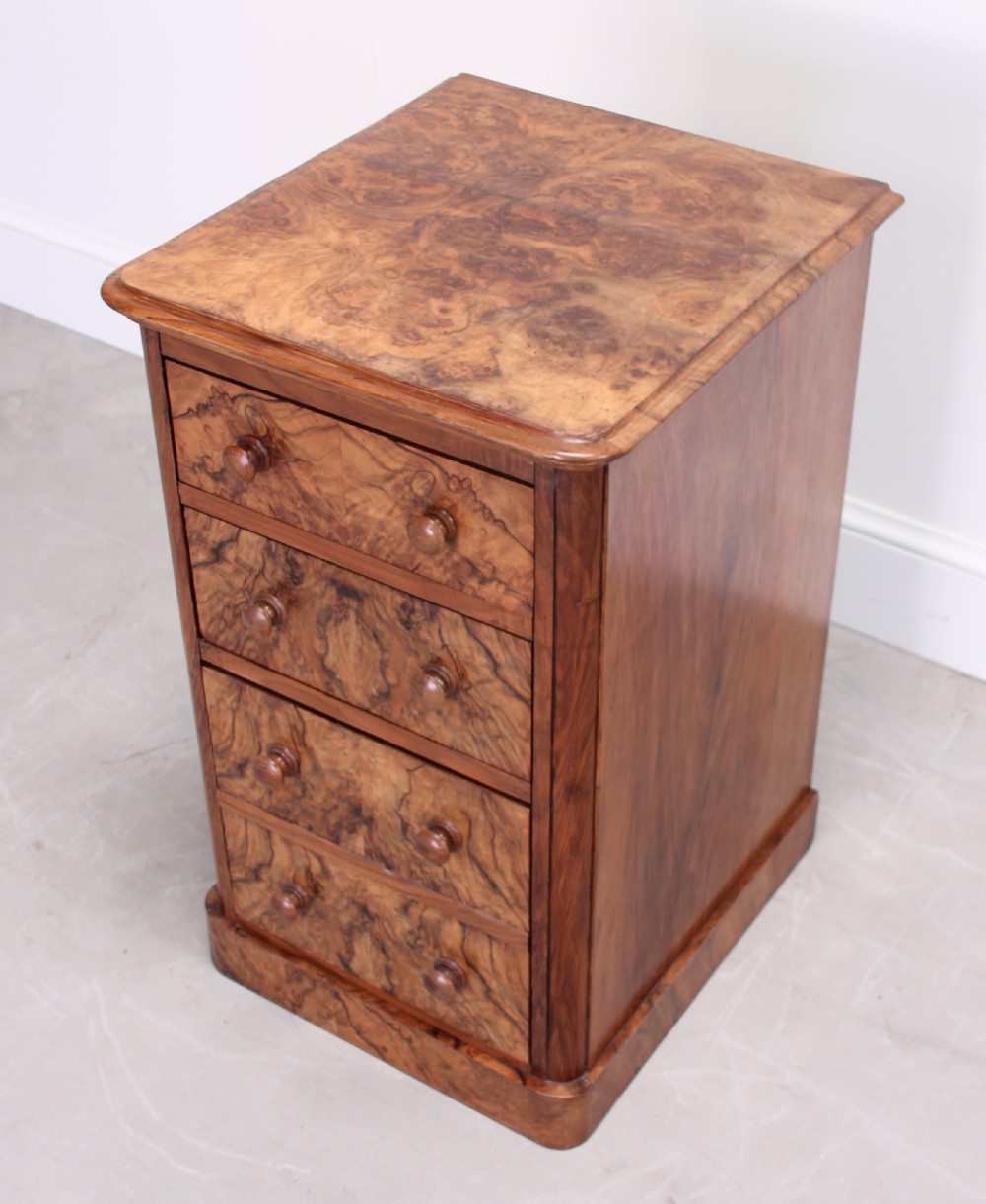 A 19th century burr walnut bedside cabinet. View IV