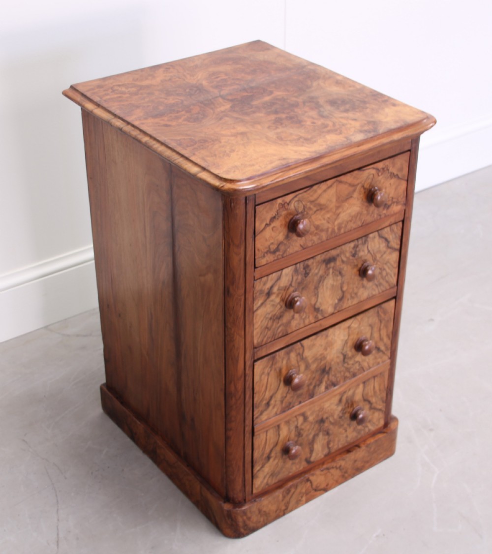 A 19th century burr walnut bedside cabinet. View V