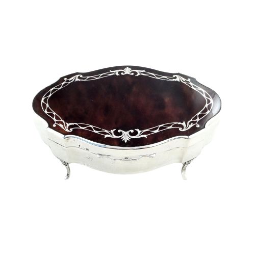 Antique Sterling Silver & Tortoiseshell 5" Trinket Box 1920