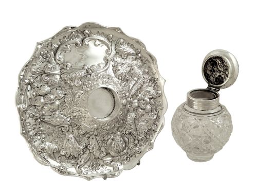 fig 1. Antique Victorian Sterling Silver & Cut Glass Inkwell on Stand 1889
