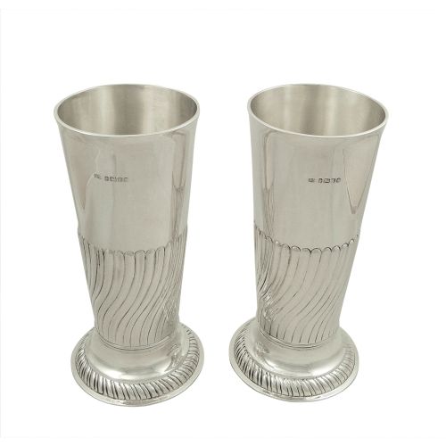 Pair of Antique Victorian Sterling Silver 7 1/2" Vases 1886