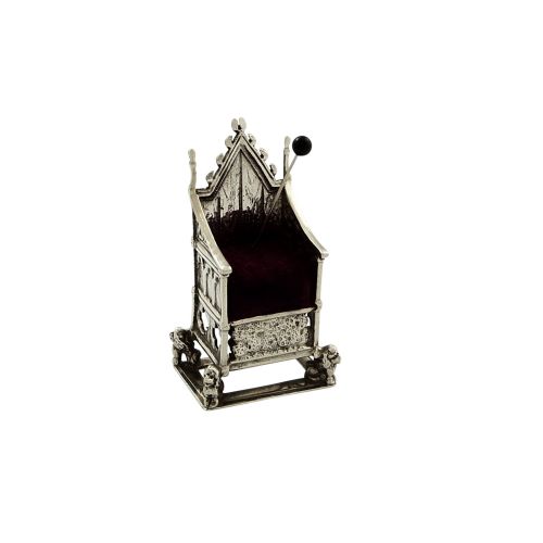 Antique Edwardian Sterling Silver Throne / Coronation Chair Pin Cushion 1901