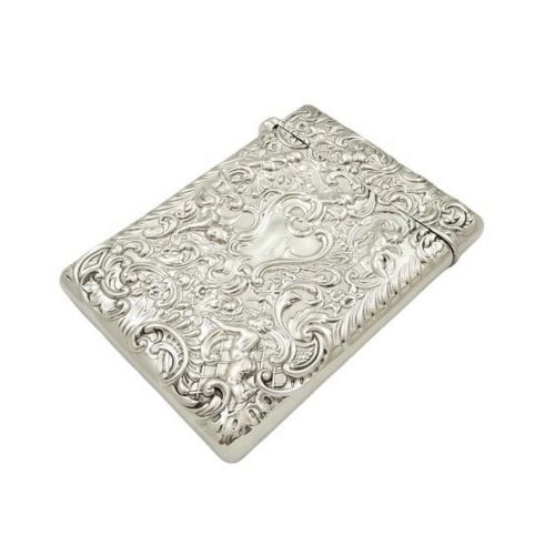 Antique Edwardian Sterling Silver 'Cherubs'  Card Case 1903