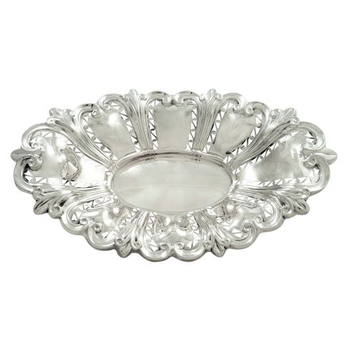 Antique Edwardian Sterling Silver 12" Pierced Dish 1904