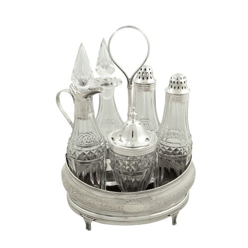 Antique Georgian Sterling Silver & Hand Cut Crystal 'Bateman' Cruet Set 1802