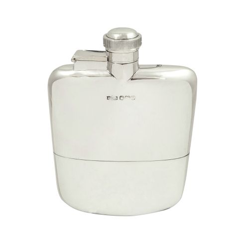Antique Sterling Silver Hip Flask with  Cup 1918