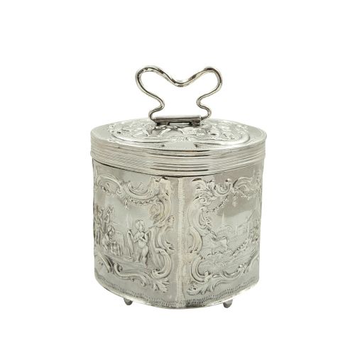 Antique Edwardian Sterling Silver Caddy with Scenes 1903