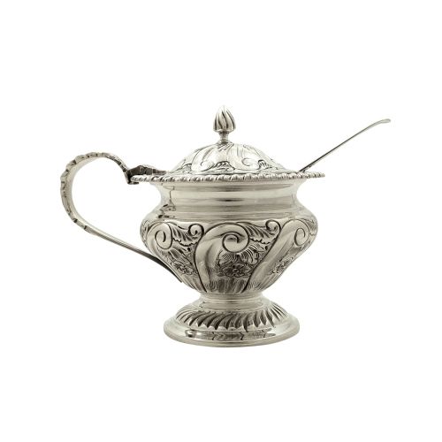 Antique Sterling Silver Mustard Pot with Spoon