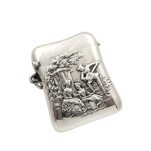 Antique Victorian Sterling Silver Vesta 1899 - The Music Lesson