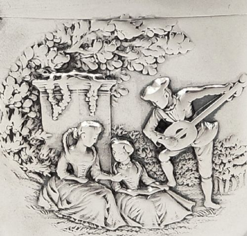 fig 1. Antique Victorian Sterling Silver Vesta 1899 - The Music Lesson