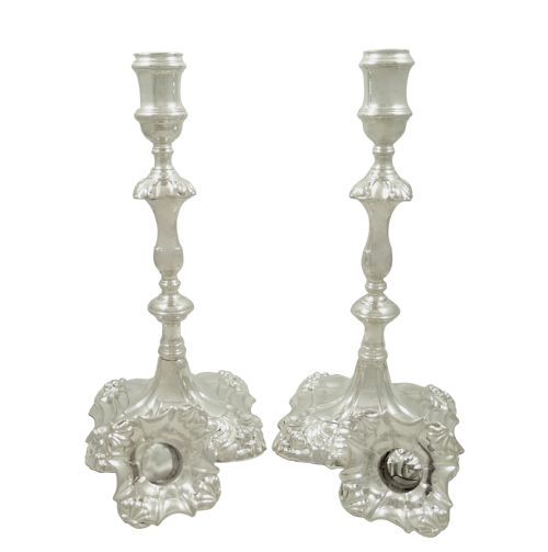 fig 1. Pair of Antique Georgian Cast Sterling Silver Candlesticks 1756