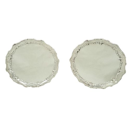 Pair of Antique Georgian Sterling Silver Card Trays - Lion Crest - 1773