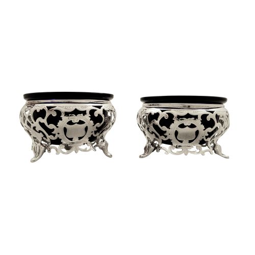 Pair of Antique Victorian Sterling Silver Salts 1889