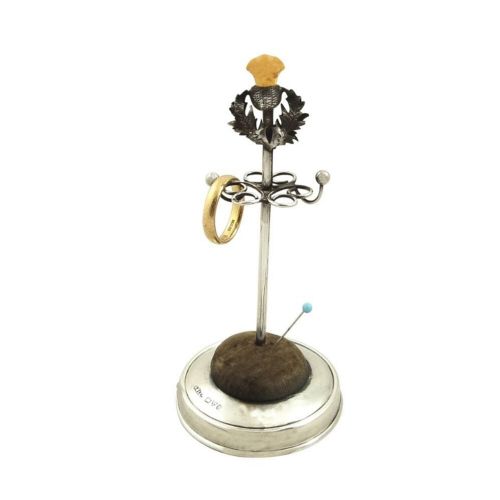 Antique Edwardian Sterling Silver 'Thistle' Ring Tree / Pin Cushion 1910
