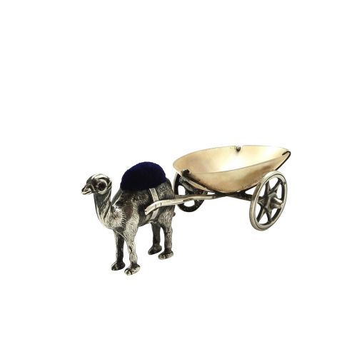 Antique Edwardian Sterling Silver Camel with Cart Pin Cushion 1909