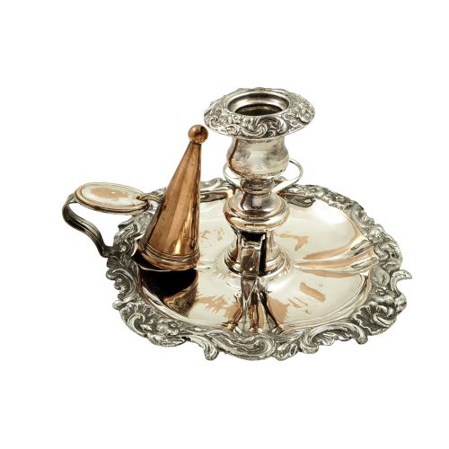 Antique Regency Sheffield Plate Chamberstick with Snuffer & Scissors C1820
