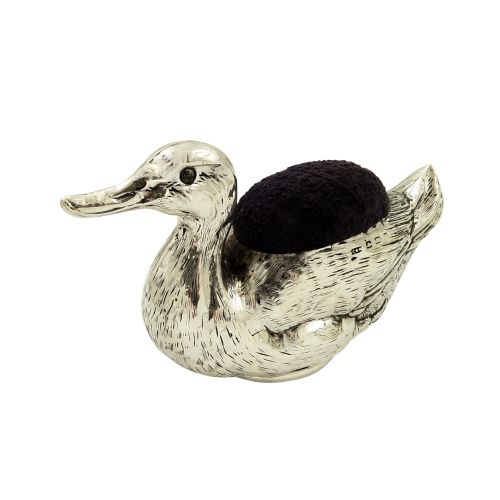 Large Antique Edwardian Sterling Silver Duck Pin  Cushion 1906