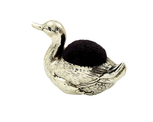 fig 1. Large Antique Edwardian Sterling Silver Duck Pin  Cushion 1906