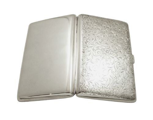 fig 1. Antique Sterling Silver Cigar Case in Case 1911