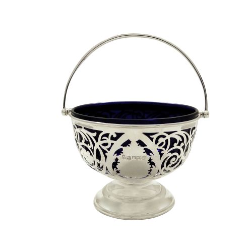 Antique Edwardian Sterling Silver Basket with Liner 1907