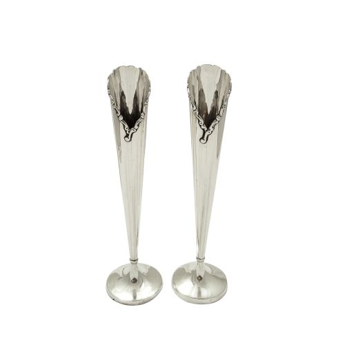 Pair of Antique Art Nouveau Sterling Silver 8" Vases 1901