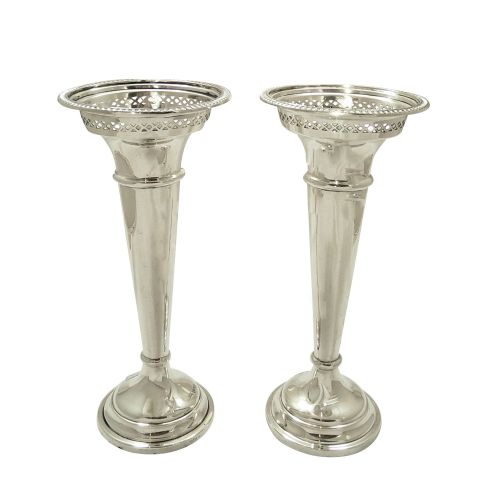Pair of Antique Sterling Silver 7 1/2" Vases 1926 / 1927