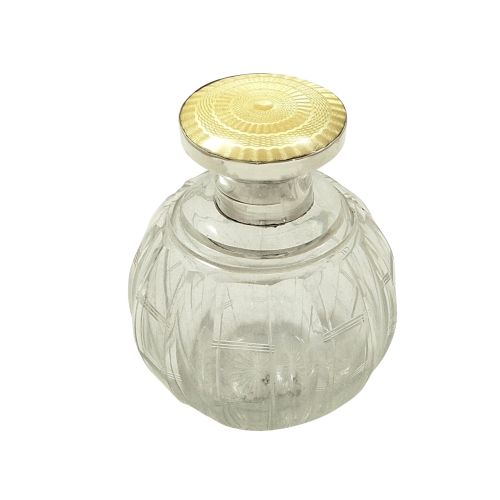 Antique Sterling Silver & Yellow Enamel Perfume / Scent Bottle 1922