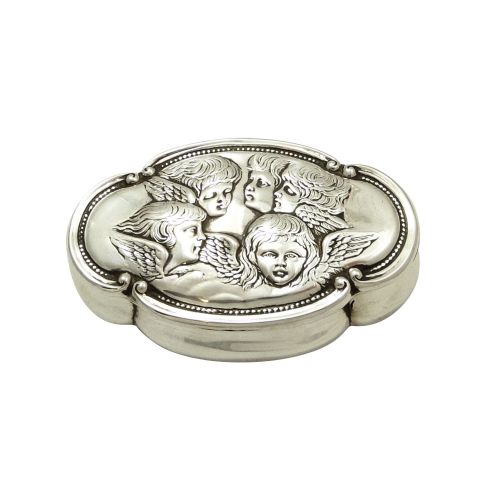 Antique Victorian Sterling Silver 'Cherub' Ring Box 1898