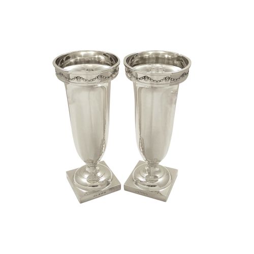 Pair of Antique Sterling Silver 7 1/2" Vases 1913