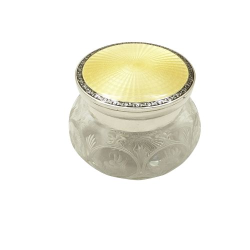 Antique Sterling Silver & Enamel Top Vanity Jar 1928