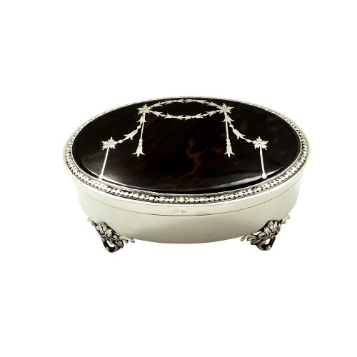Antique Sterling Silver & Tortoiseshell 5" Trinket Box - Mappin & Webb 1931