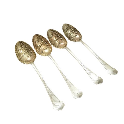 Set of 4 Antique Victorian Sterling Silver Berry Serving Spoons 1898